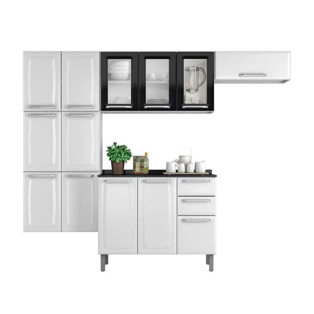 Cozinha Itatiaia Luce Compacta 4 Pecas 3 Vidros Branco / Preto Paneleiro Armario Aereo Gabinete em Oferta na Shopee