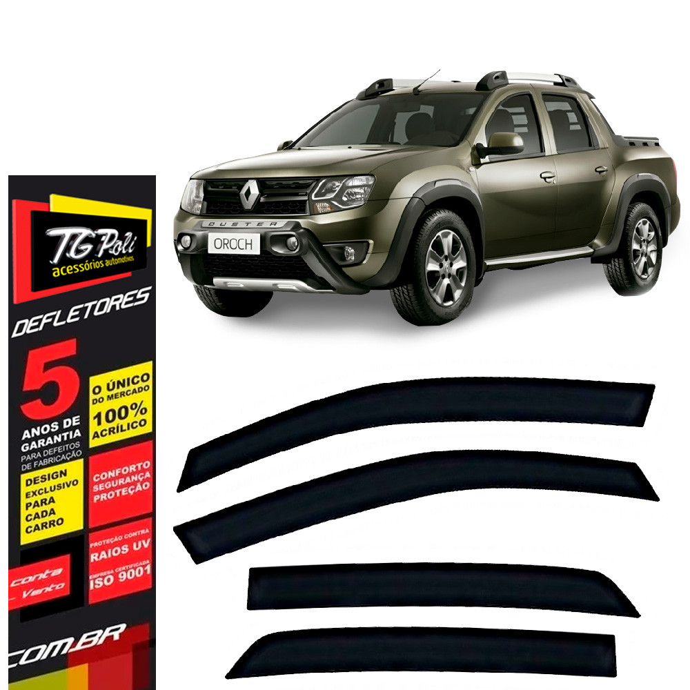 Calha de Chuva Renault Duster e Duster Oroch 2011 a 2025 TG Poli Defletor 4P Protetor Janelas Fumê