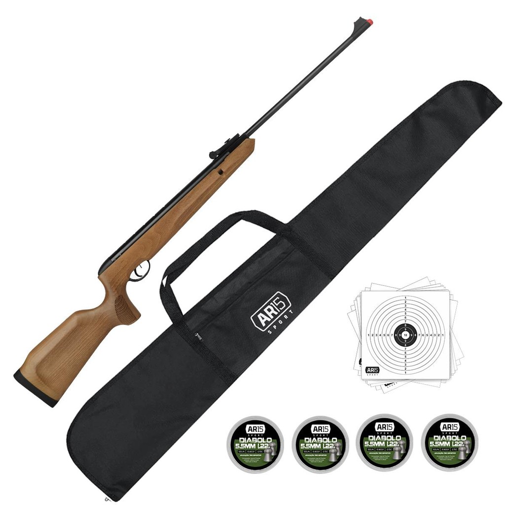 Carabina de Madeira Naja Nitro 5.5 Tag Chumbinho 400un em Oferta na Shopee