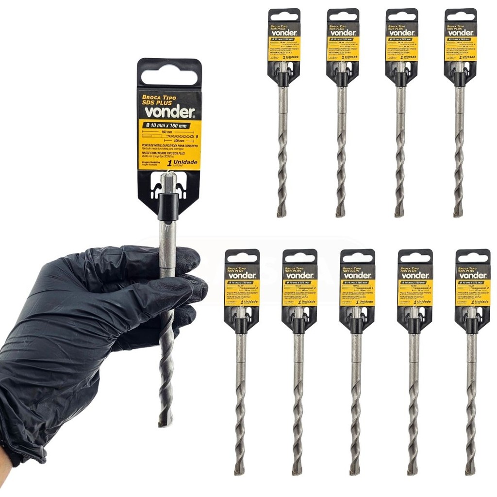 Kit 10 Brocas Com Encaixe Tipo SDS PLUS 10,0 mm x 160 mm - Vonder em Oferta na Shopee