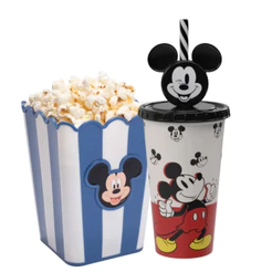 Kit Pipoca Cinema Mickey Balde Pipoca + Copo Refrigerante Suco Água 500ml Plasútil