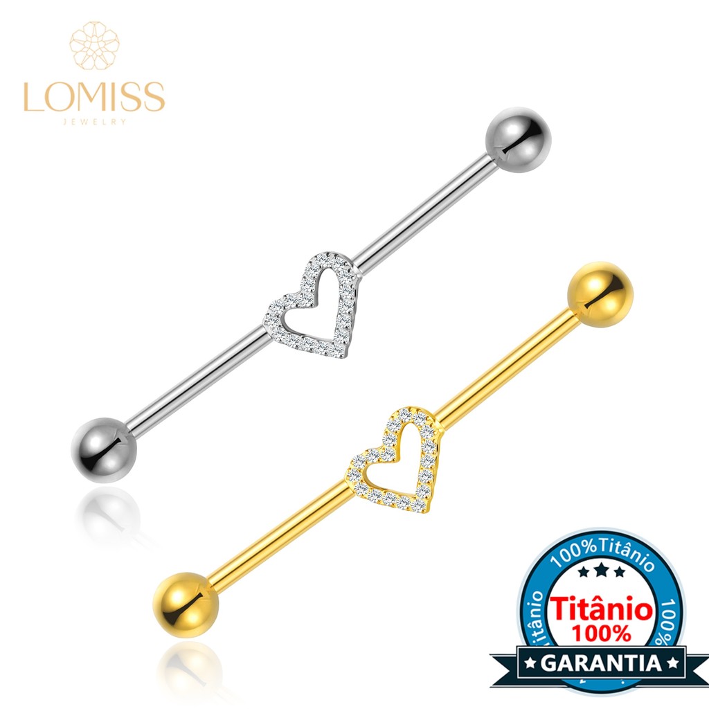 Piercing Transversal Titânio Coração Zircônia Cravejada em Oferta na Shopee