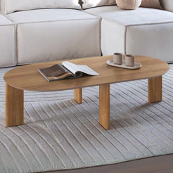 Mesa de Centro Para Sala de Estar Oval Pés Madeira Bulat A03 Hanover Roble - Lyam Decor