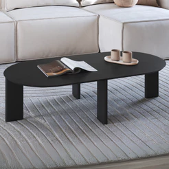Mesa de Centro Para Sala de Estar Oval Pés Madeira Bulat A03 Nero Preto - Lyam Decor