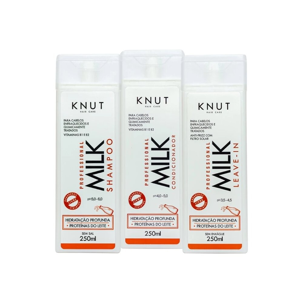 Kit Hidratação Imediata Knut Milk Para Cabelos Ressecados (Shampoo+Condicionador+Leave-in)