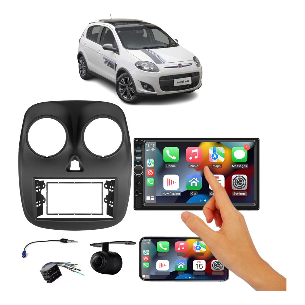 Multimidia Carplay Palio Attractive 2012 Até 2017 + Camera