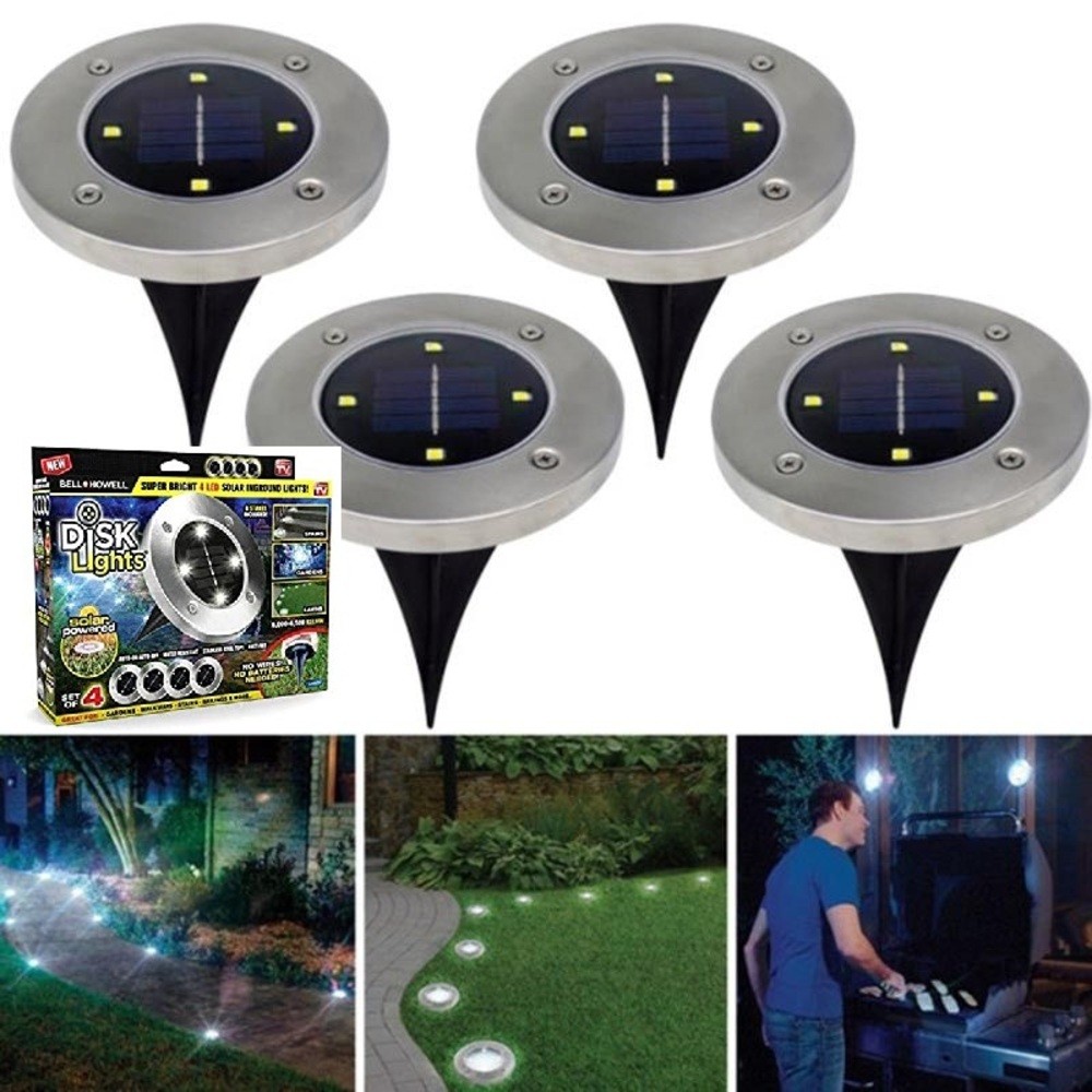 KIT 4 LUMINARIA 8 LEDS SOLAR SPOT BALIZADOR INOX ESPETO JARDIM ESCADA REFLETOR CHAO DECORACAO