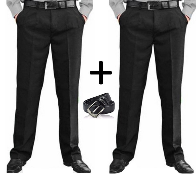 Kit 2 Calças Sociais c/ Cinto - Preto, Bege, Azul Marinho e Cinza em Oferta na Shopee