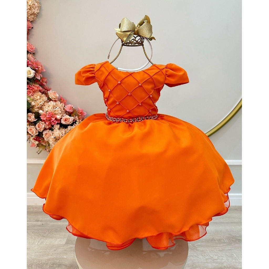 Vestido Infantil curto Terracota daminha formatura