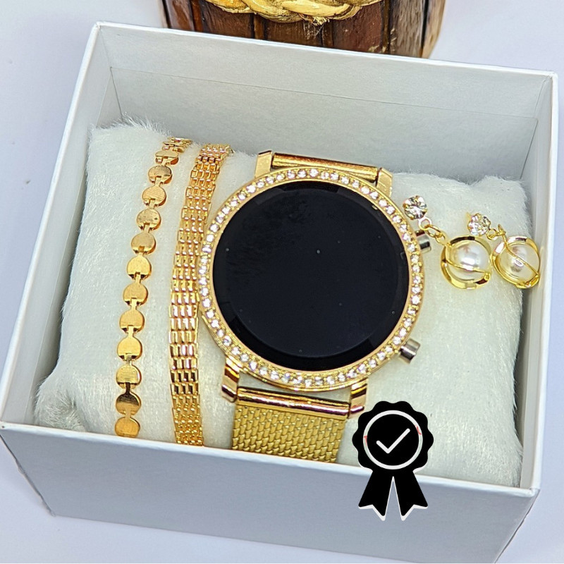 Kit Relógios Esportivo Digital Led redondo Feminino Watch + Pulseiras Luxo