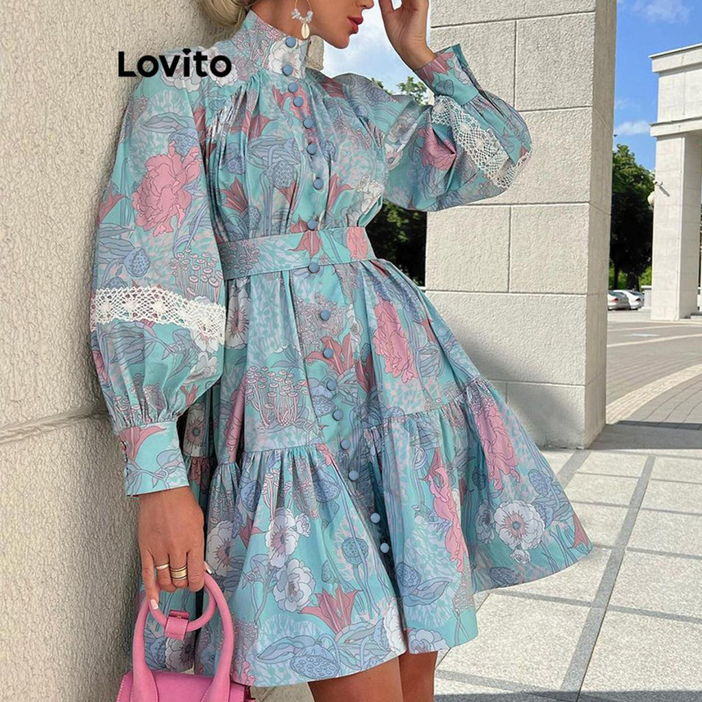 (Trendy) Lovito Vestido Elegante Com Estampa Floral Ditsy Para Mulheres LNL67133 - Women Clothes