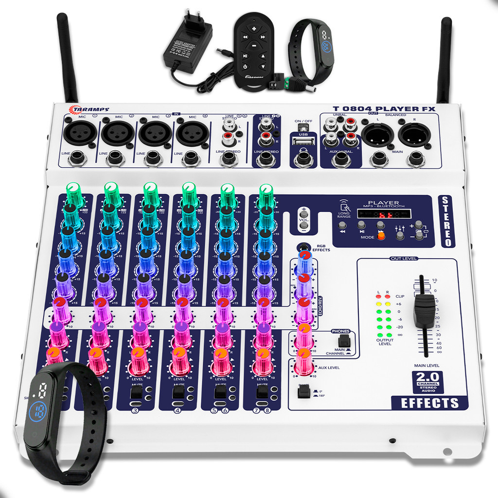 Mesa Taramps T0804 Player 8 Canais Bluetooth Som Automotivo ou DJ Violão Microfone - USB Bluetooth Equalizador + Relógio em Oferta na Shopee
