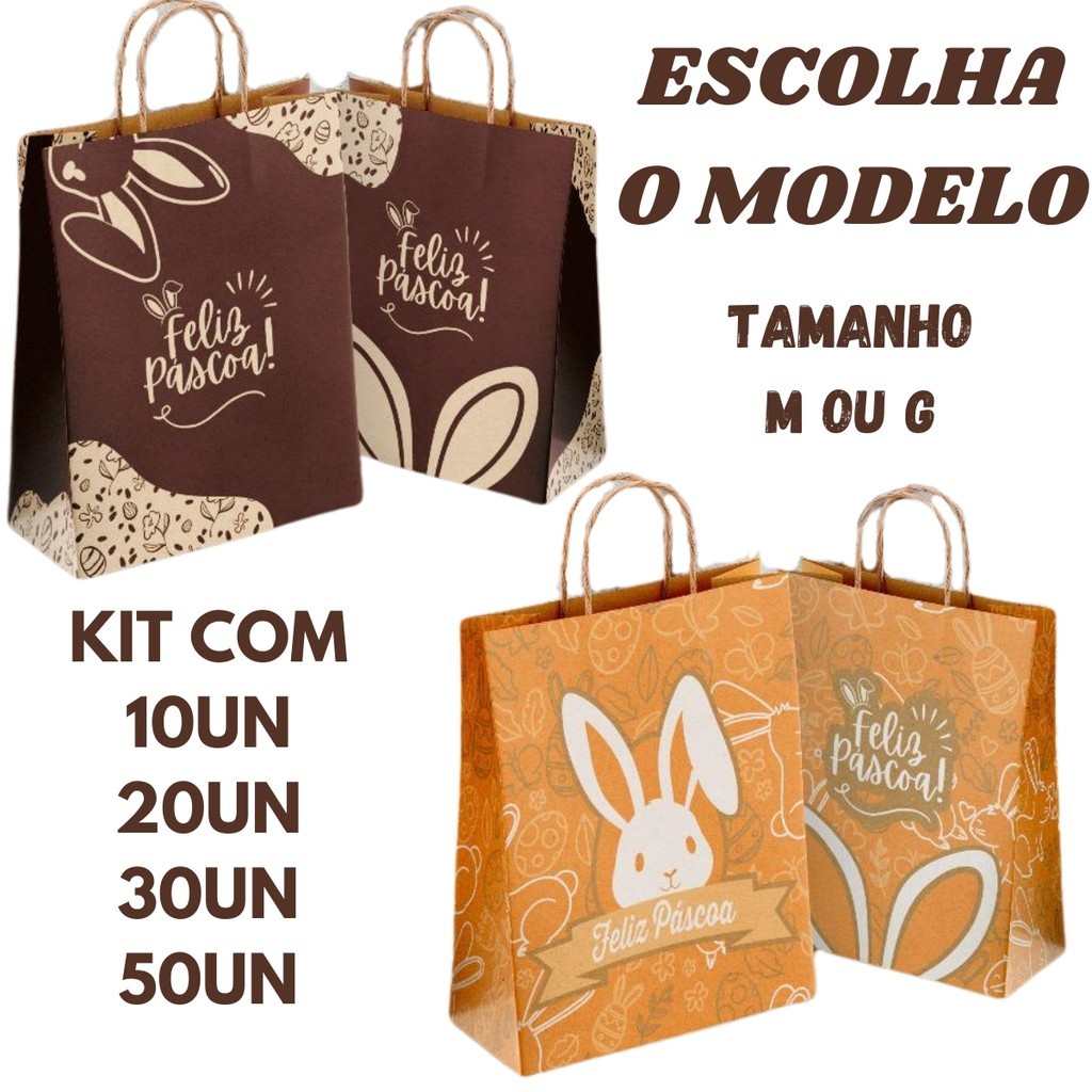🔥 _SACOLA OVO PÁSCOA KRAFT COM ALÇA 🐣🎉_  
_Tamanhos M ou G para Suas Delícias de Páscoa_  
✅ Perfeita para embalar e presentear com estilo  
✅ Material resistente, ideal para transporte seguro  
✅ Disponível em quantidades de 10 a 50 unidades  

📊 Já fora