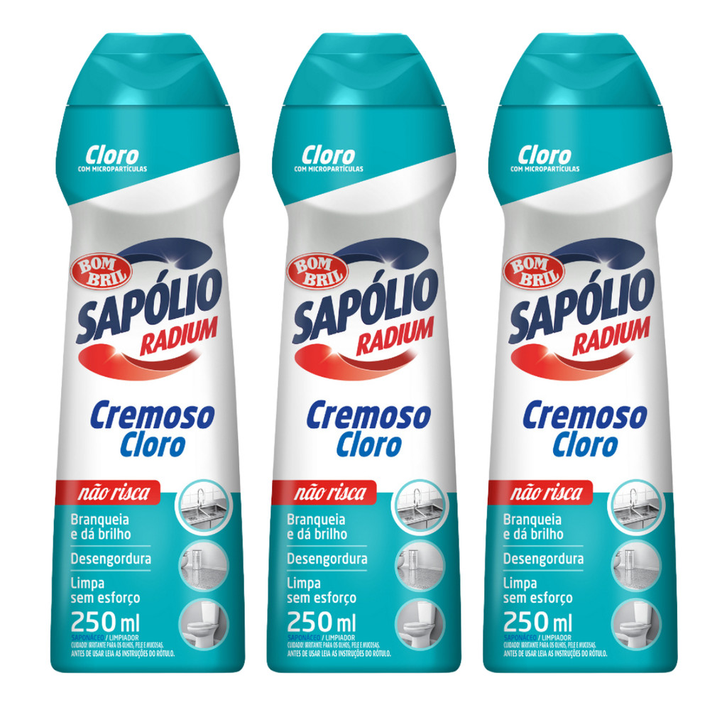 Kit 3 Sapólio Radium Cremoso Com Cloro Bombril 250ml em Oferta na Shopee