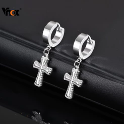 Brincos De Gota Cruzada De Zircônia Vnox Para Homens E Meninos , Brinco De Cruz Unissex De Aço Inoxidável Tendência Reli