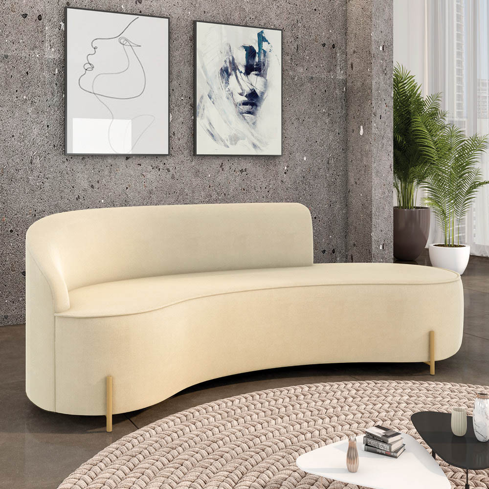 Sofá 4 Lugares Orgânico 220cm Pé Dourado Morgan Suede D03 - D'Rossi