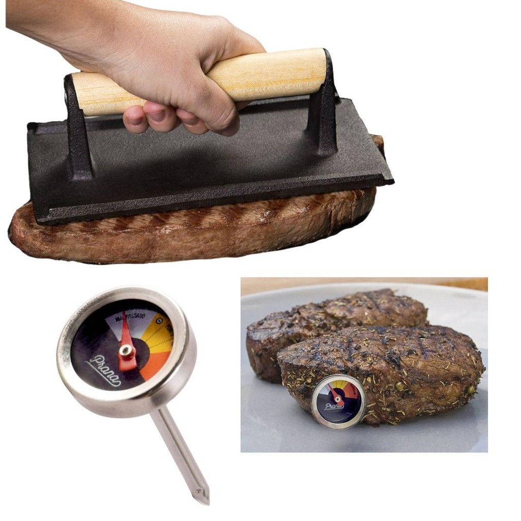 Kit Termômetro Culinário e Prensa para Carne Frango Cozinha