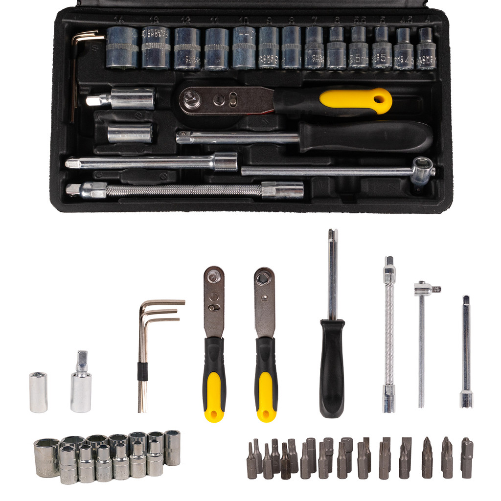 Kit Jogo De Ferramentas com Maleta 48 Peças - com Soquetes - Titanium Platina em Oferta na Shopee