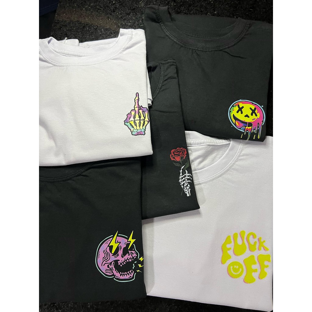 KIT com 5 Camisetas Masculinas Femininas Unissex - Diversas Estampas - 100% Algodão Premium Egípcio