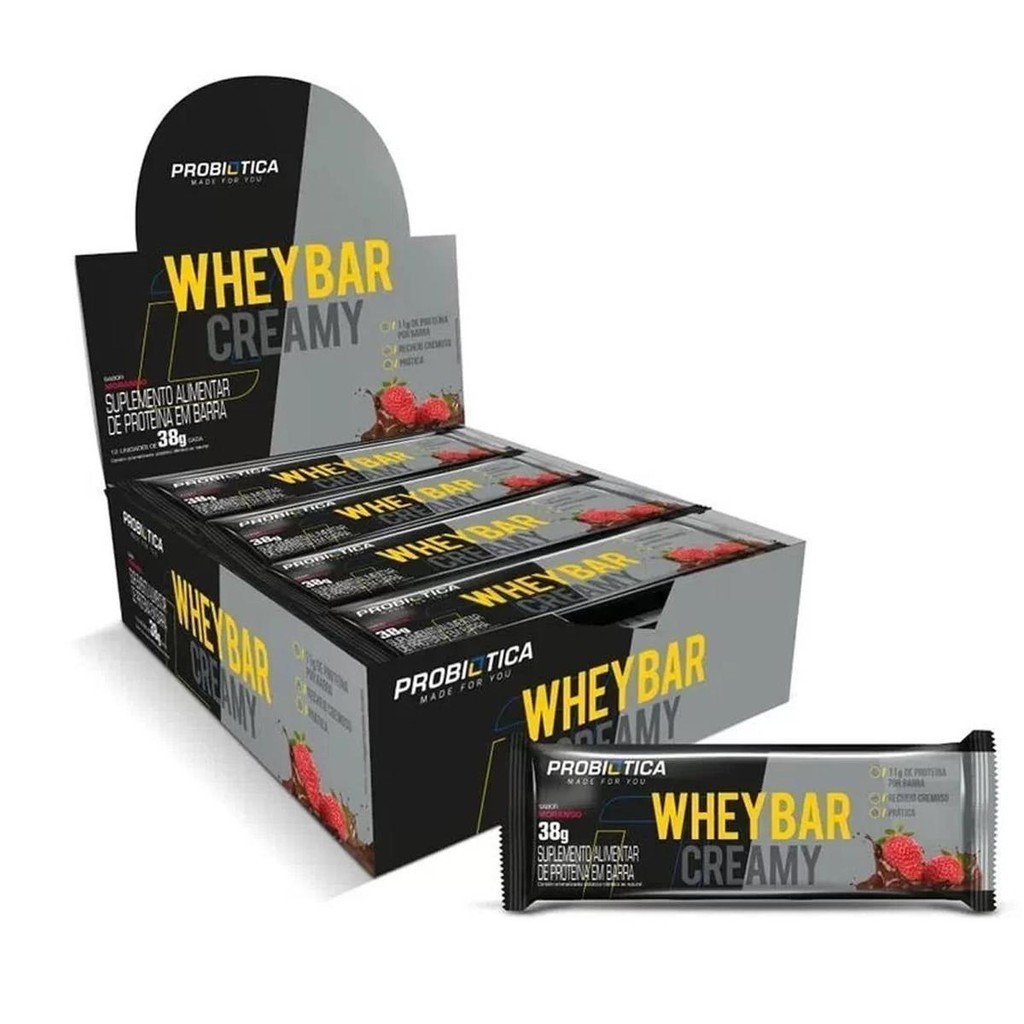 Whey Bar Creamy Sabor Morango Display 12un - Probiótica