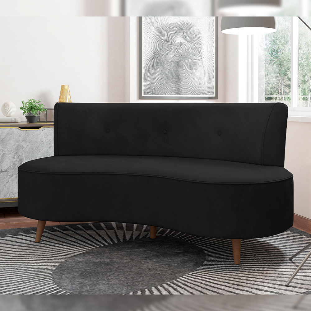Sofá Chaise Living 2 Lugares 135cm Sala de Estar Istambul K01 Veludo Preto - Lyam Decor