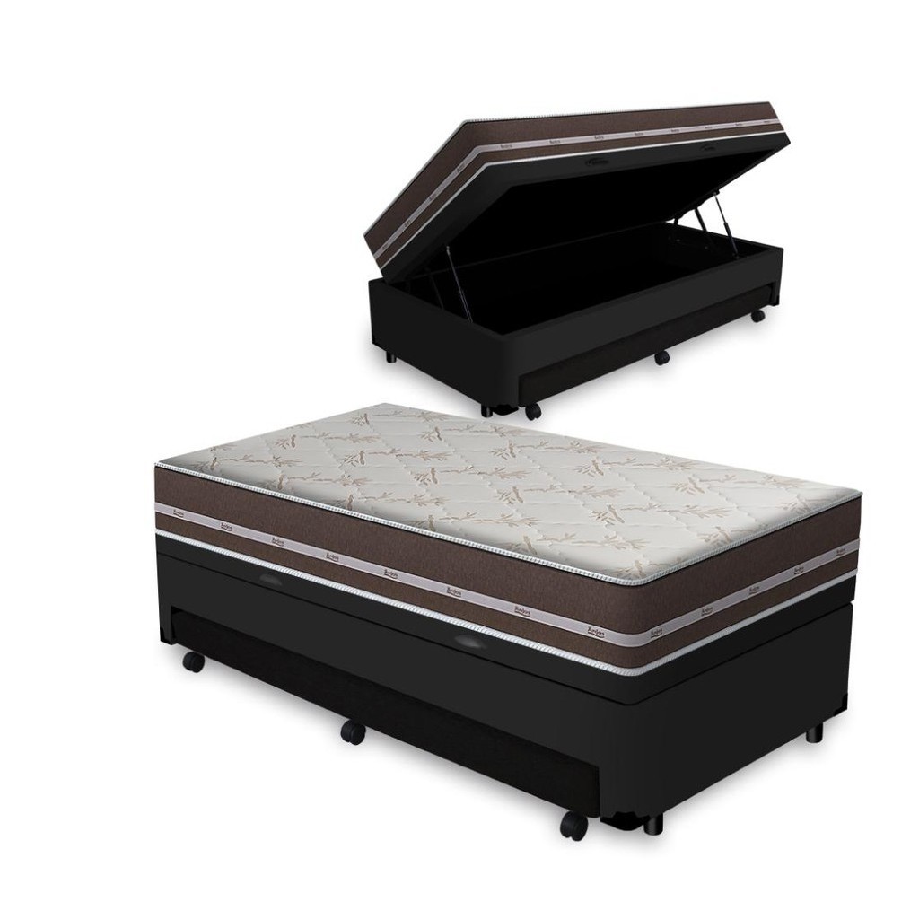 Box Baú com Colchão de Molas Ensacadas D'Angelis Classic Pocket + Auxiliar Unique Solteiro 88 cm