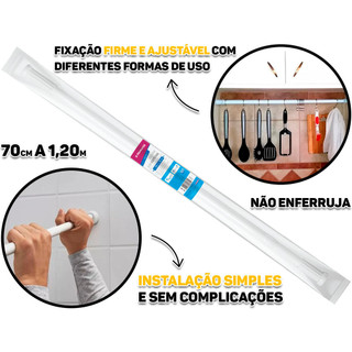 Suporte Varão Extensível Em Alumínio Cor Branco Para Cortinas De Banheiro Cozinha 70 x 120cm Atlas em Oferta na Shopee