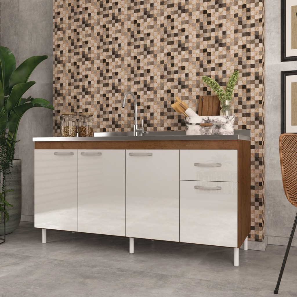 Balcão para Pia 160cm sem Tampo 4 Portas 1 Gaveta Moscou em Oferta na Shopee