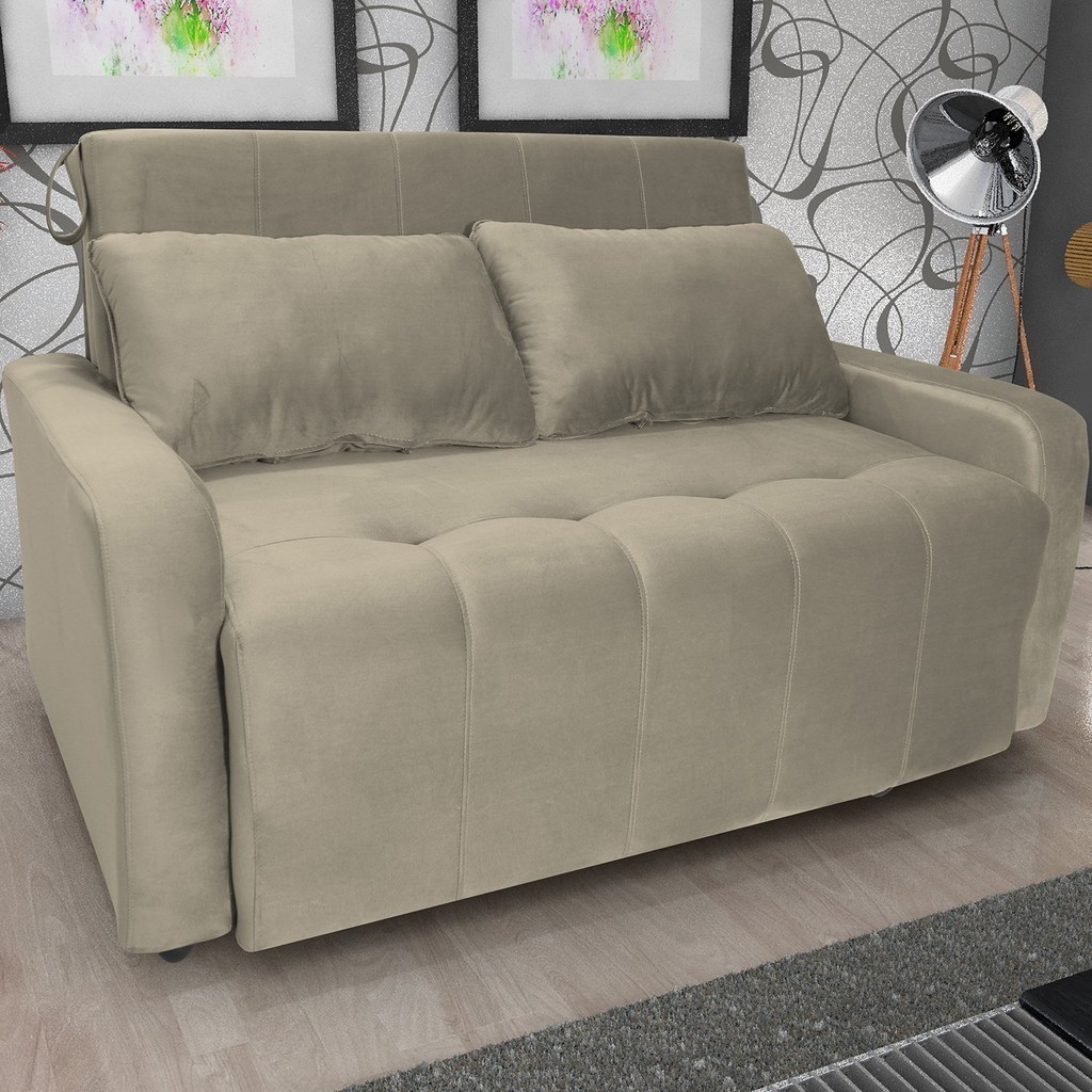 Sofá Cama Veludo 2 Lugares Amora New Nude em Oferta na Shopee