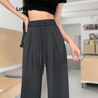 Lovito Calças Plissadas Casuais Lisas Com Renda Para Mulheres LNE49225