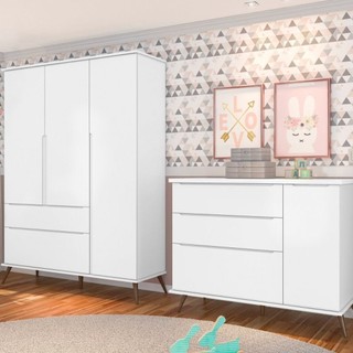 Quarto Infantil com Guarda Roupa 3 Portas 2 Gavetas e Cômoda 3 Gavetas 1 Porta Melinda em Oferta na Shopee