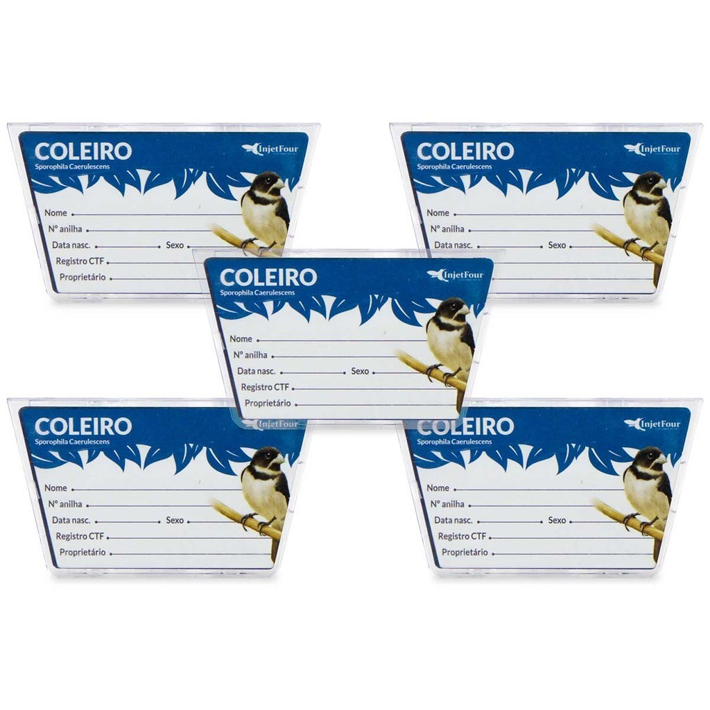 Kit 5 Porta Nome Acrílico Coleiro Crachá Ficha Identificação Placa Marcação Coleirinha Gaiola