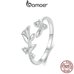 Bamoer 925 Sterling Sliver Ring Leaf Design De Folha De Fita Presentes De Moda Requintada Para Mulheres