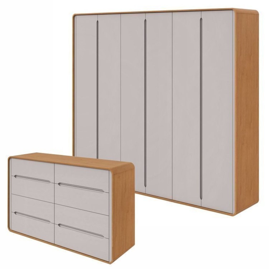 Conjunto de Guarda-roupa Casal Loop 6 Portas e Cômoda 8 Gavetas 152x48x96cm Loop  - Home & Living