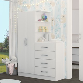 Guarda-Roupa Infantil Hora de Aventura com Cômoda 2 Portas 4 Gavetas Branco - Panorama Móveis em Oferta na Shopee