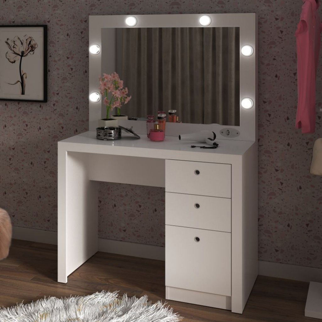 Penteadeira Compacta 3 Gavetas Camarim Pe2010 Branco - Tecno Mobili em Oferta na Shopee