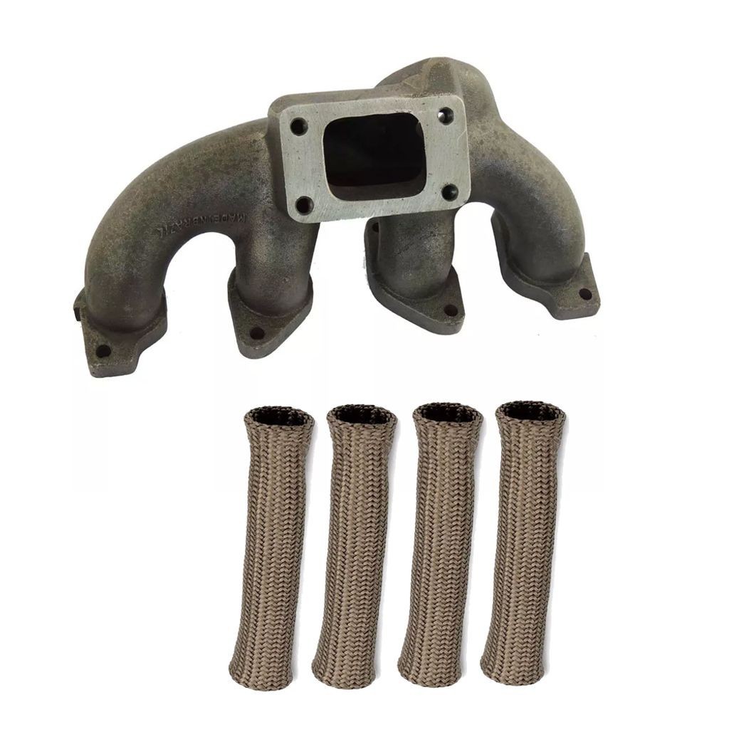 Coletor de escape para turbo GM Kadett / Monza carburado - T3 + Capa térmica para cabo de vela Titanium - Jogo com 4 unidades