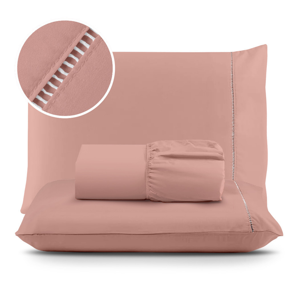 Jogo de Lençol Cama Casal Padrão 03 Peças 400 Fios Micropercal Ponto Palito