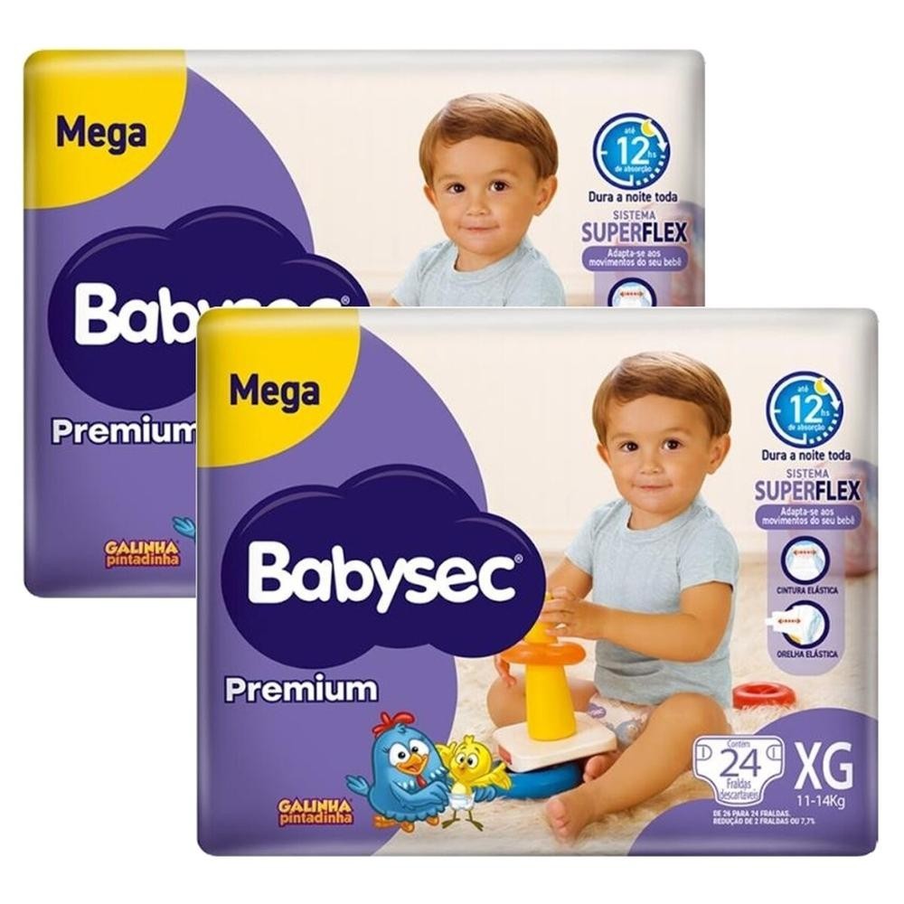 Kit 2 Unidades Fralda Babysec Galinha Pintadinha Premium XG 24 Unidades