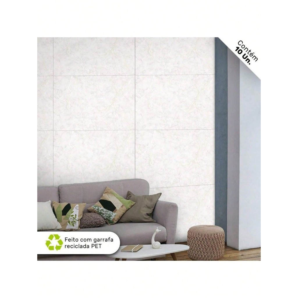 Placa de Revestimento de Parede Decorativo Adesivado Pet 68x48cm Branco Paraná Fácil Instalação