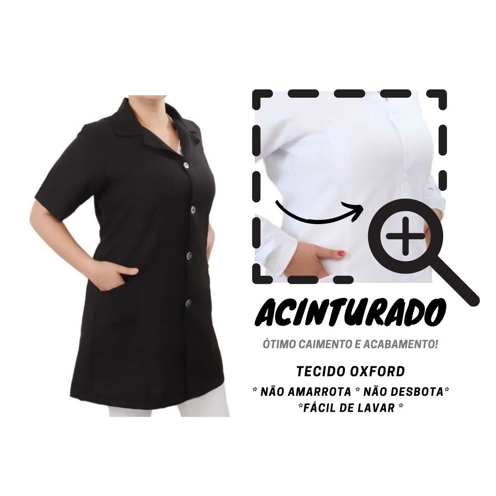 JALECO FC Acinturado Feminino Manga Curta Oxford  Preto Rosa Branco Melhor preço.