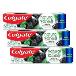 Kit 3 Creme Dental Colgate Extracts Carvão Ativado e Menta 140g