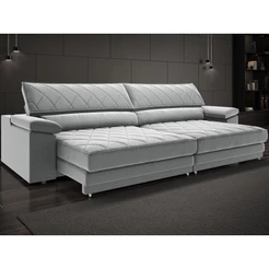 Sofá de Duplo Molejo com Carregador USB, Retrátil e Reclinável Valencia 2,90m Veludocristal Cinza- NETSOFAS