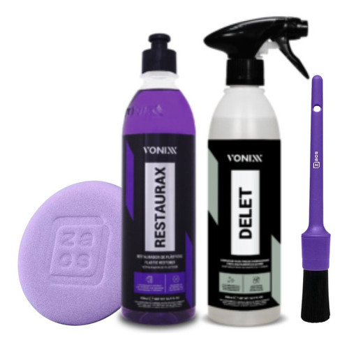 Delet Vonixx Limpador Pneus E Borrachas + Restaurax Restaurador de Plásticos 500ML em Oferta na Shopee