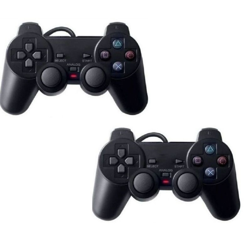 Kit 2 Controle Com Fio Joystick Para Playstation 2 Preto Analógico Ps2