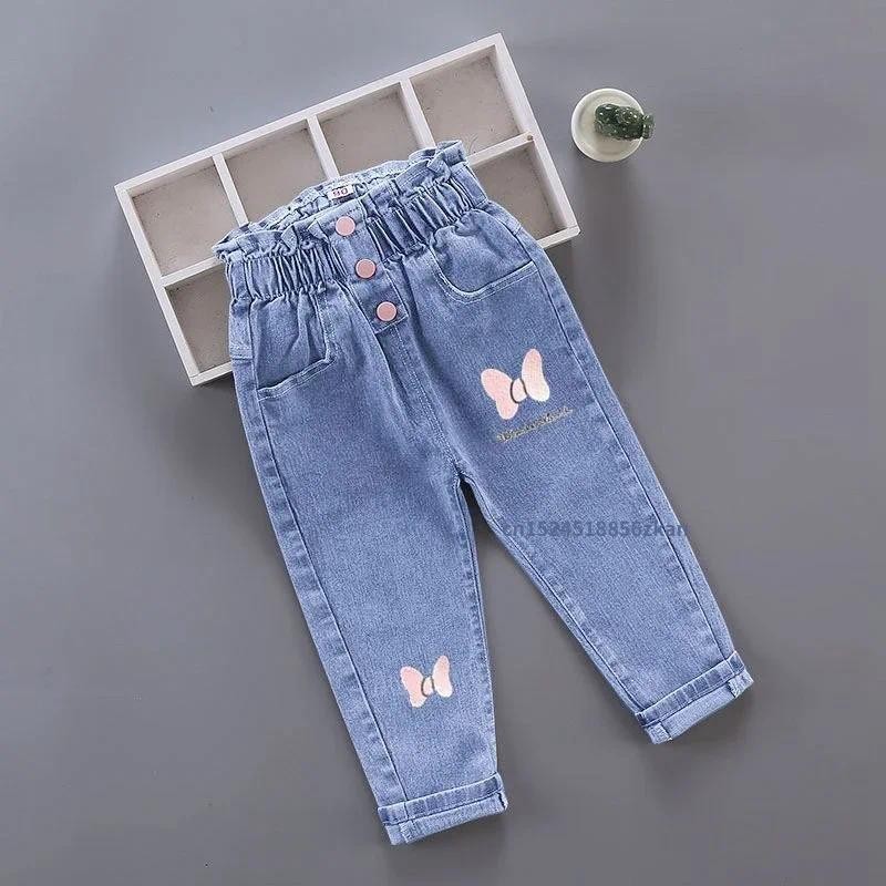 Kids Girl Jeans Floral Cartoon Calças Longas De Grafite De Primavera Outono Pintura Impressão Casuais Com Furo Ganga Para Crianças em Oferta na Shopee