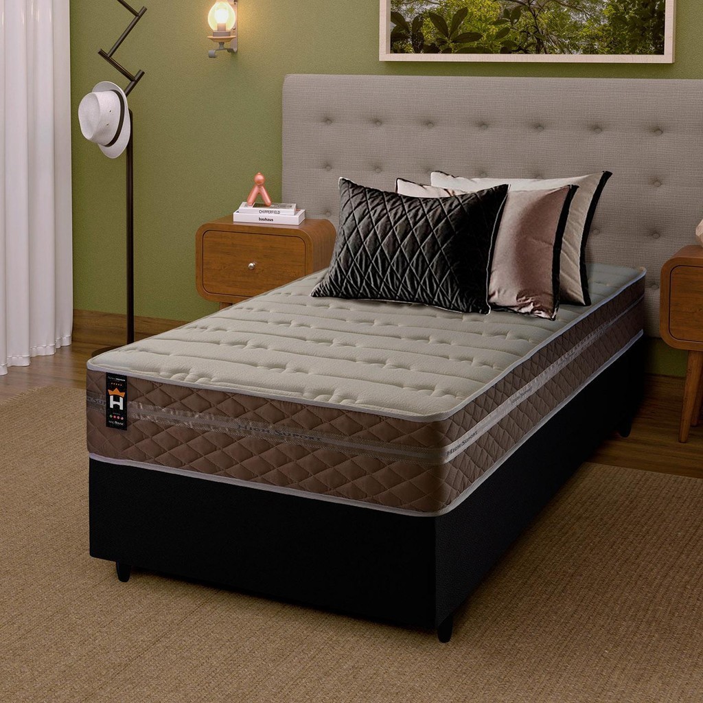 Conjunto Cama Box c/ Molas Ensacadas Georgia Bege Solteiro 88x188x60 em Oferta na Shopee