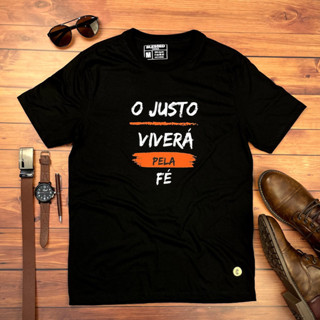 Camiseta Masculina Preta O Justo Viverá Pela Fé Regular Fit Algodão Premium Gospel Cristã Evangélica em Oferta na Shopee
