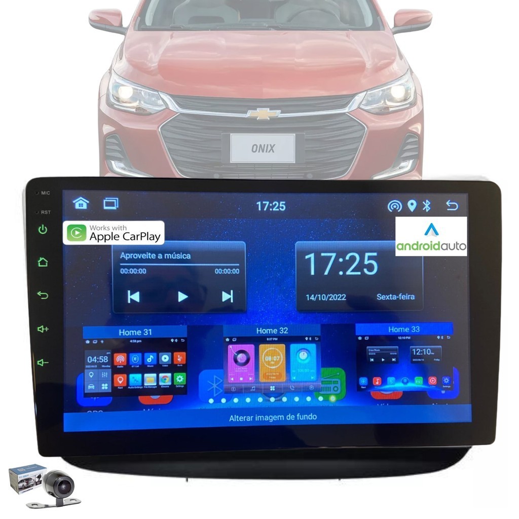 Multimidia 9 Polegadas 2din Espelha Carplay Android Auto sem cabo fio Câmera Ré GM ONIX 2020 2024