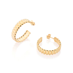 Brinco Meia Argola Rommanel Detalhe Em Alto Relevo Banhado a Ouro 18k - 527308